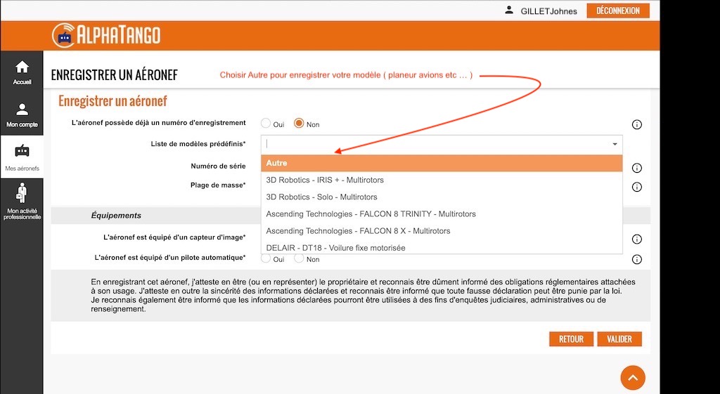 Si votre modèle ne figure pas dans la liste déroulante, choisir "autre"