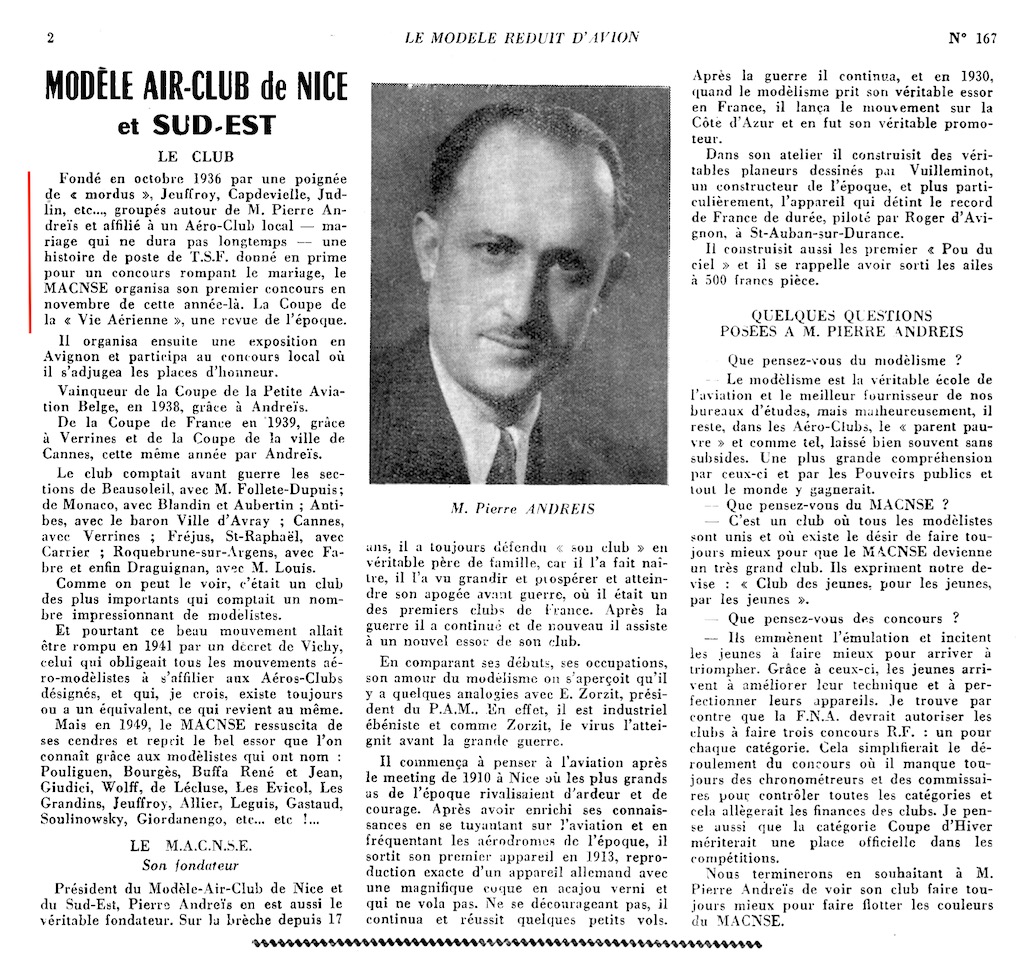 Extrait du journal - fondateur du club en 1936 : Mr Pierre ANDREIS