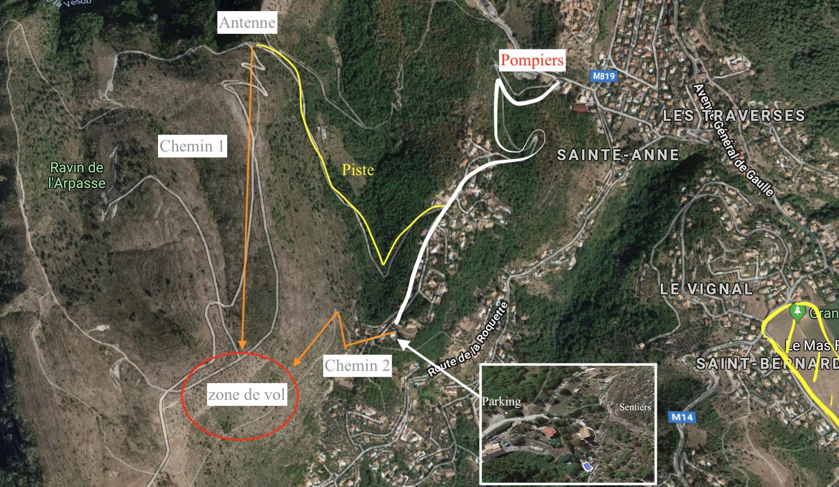 carte 2 avec indication manuscrite pour l'accès au site de vols