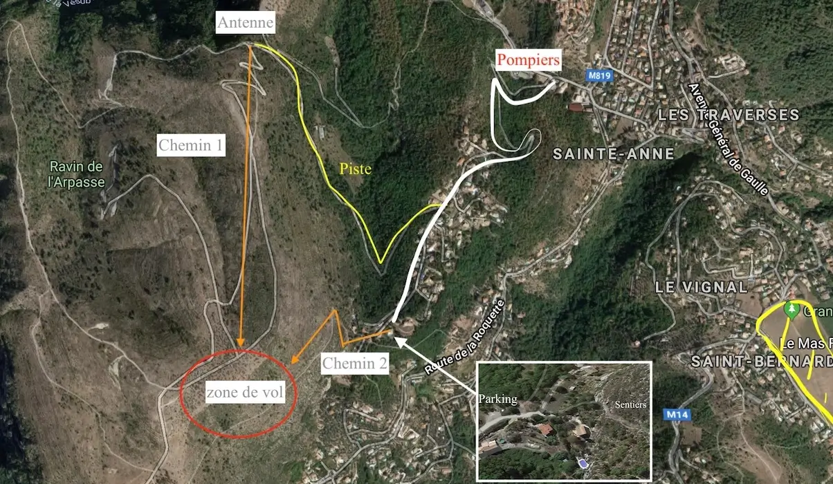 carte 2 avec indication manuscrite pour l'accès au site de vols