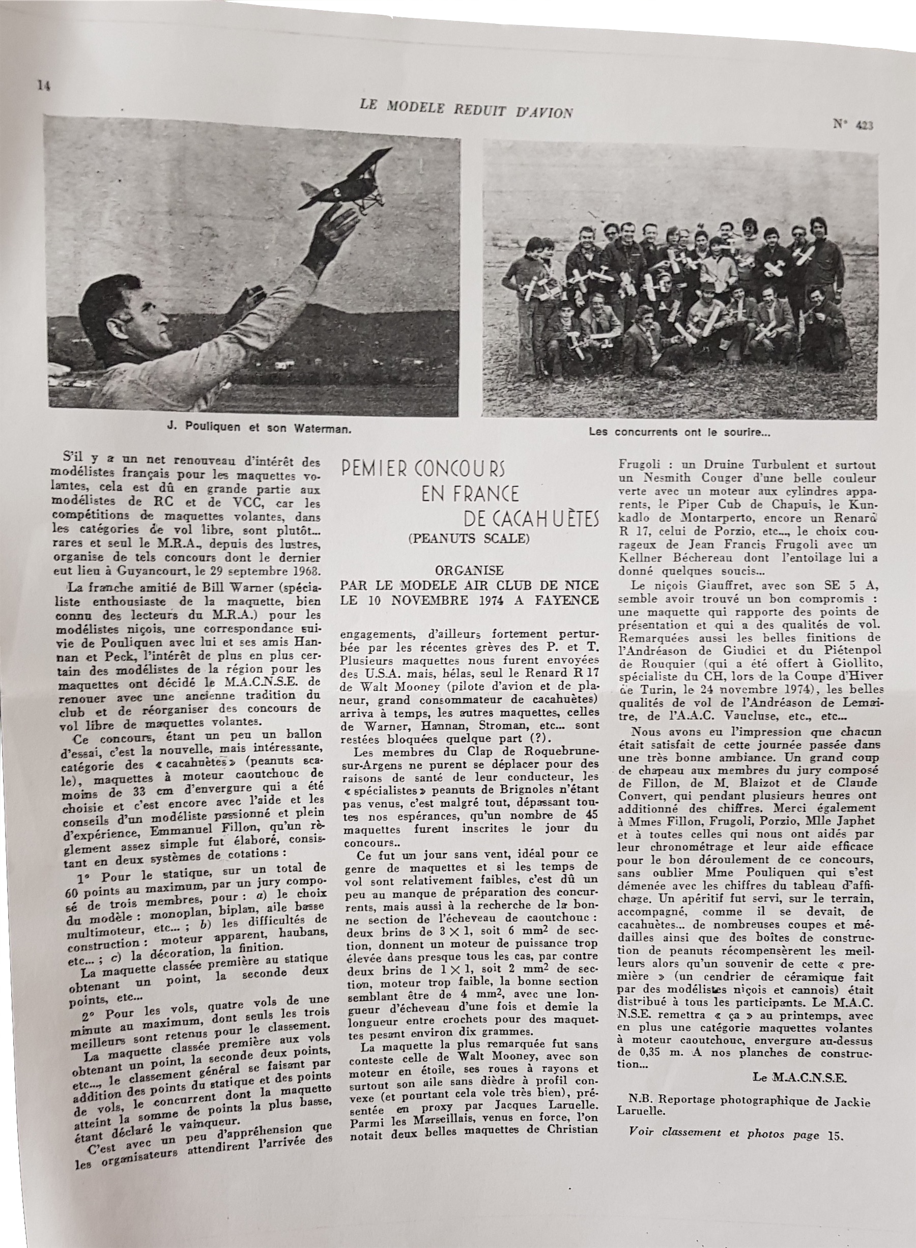 1° Concours de cacahuètes organisé par le club en 1974
