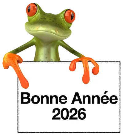 grenouille avec carte bonne année 2026